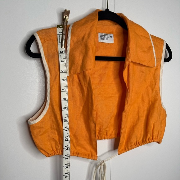 Matthew Bruch - Tie Waist Crop Top - Orange White Linen - Sz 4- RTR - Picture 13 of 13